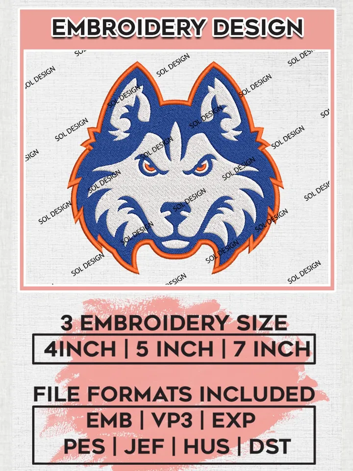 Houston Christian Huskies Head Mascot Logo Machine Embroidery Design, NCAA Houston Christian Huskies Embroidery Design Design files, NCAA Embroidery Designs, NCAA Machine Embroidery Designs, Digital Download