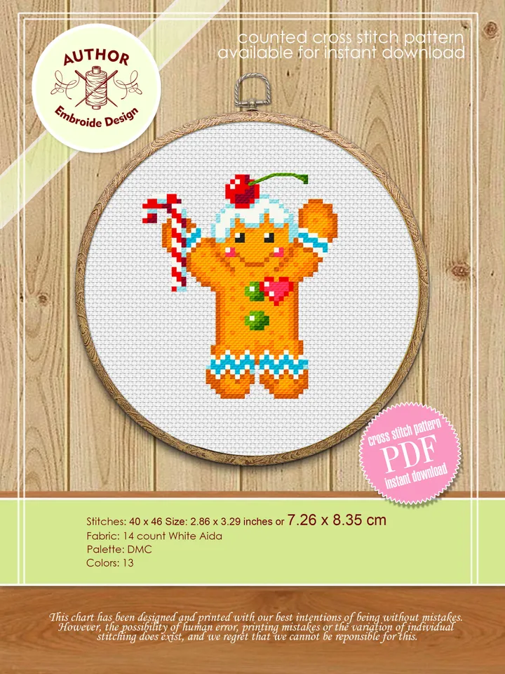 Small Christmas cross stitch pattern download PDF Funny gingerbread man cross stitch Christmas pattern digital Winter holiday embroidery #N8