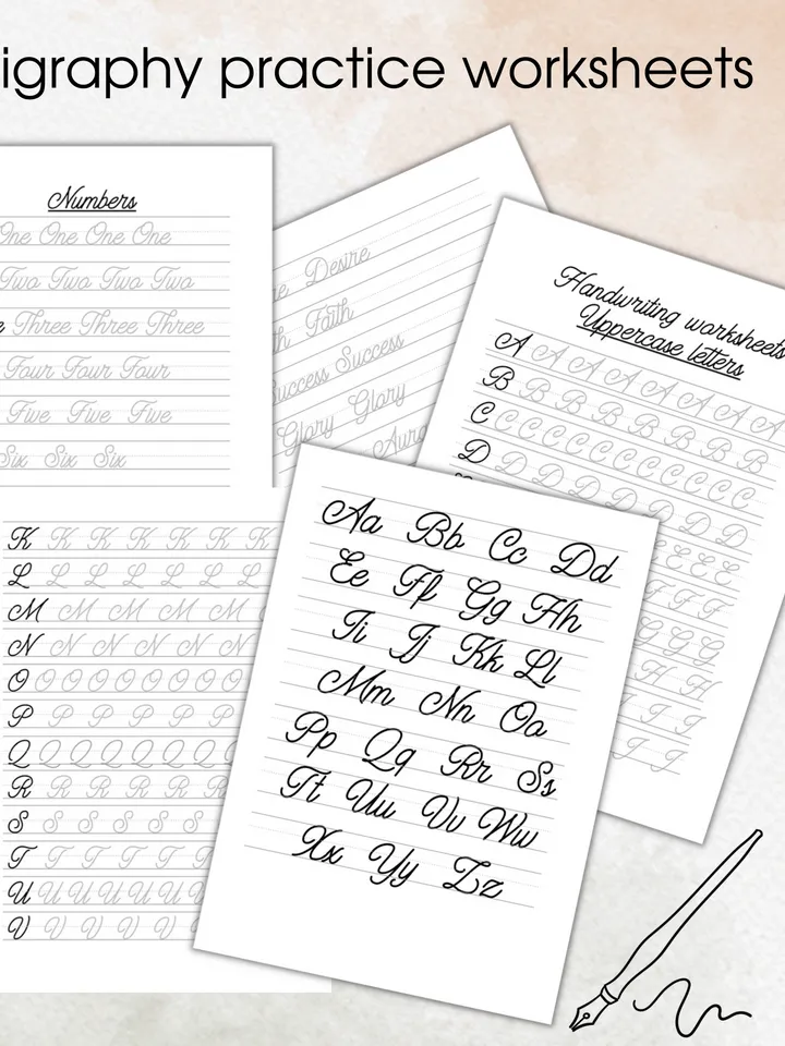 Calligraphy Handlettering Practice Sheets, lettering worksheets, Calligraphy tutorials