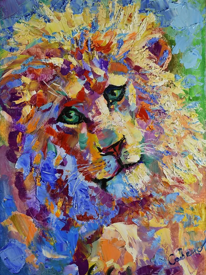 Lion Painting Wild Animal Original Art Oil Impasto 油畫原作 Wall Art Impressionism