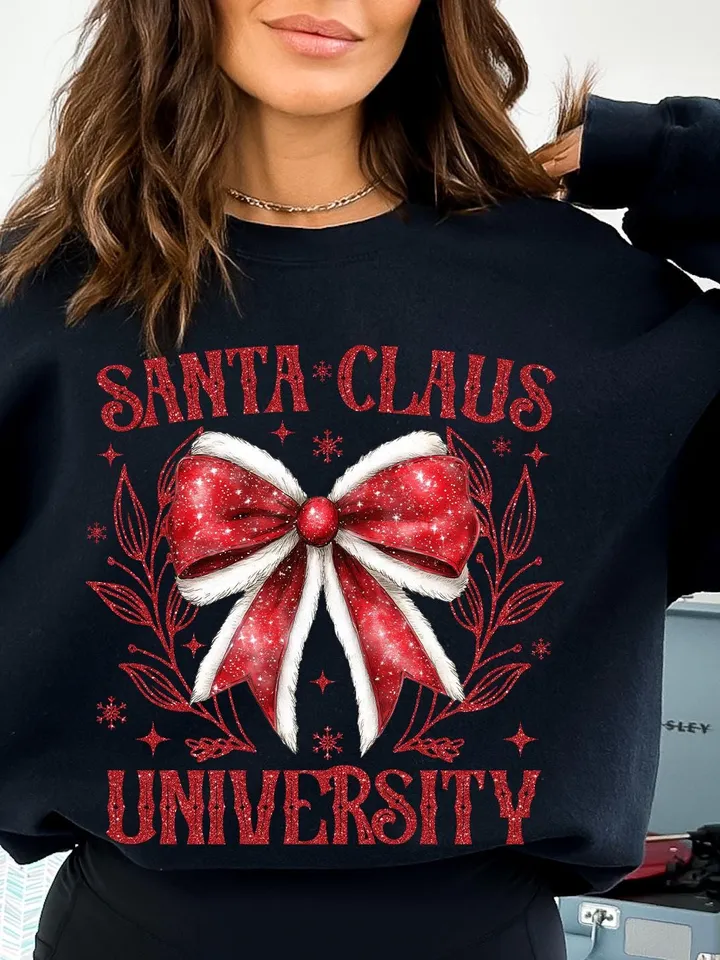 Santa Universty PNG, Retro Christmas png, Vintage Santa png, Coquette Bow Santa Claus, Merry Christmas png, Santa png, Glitter Sublimation