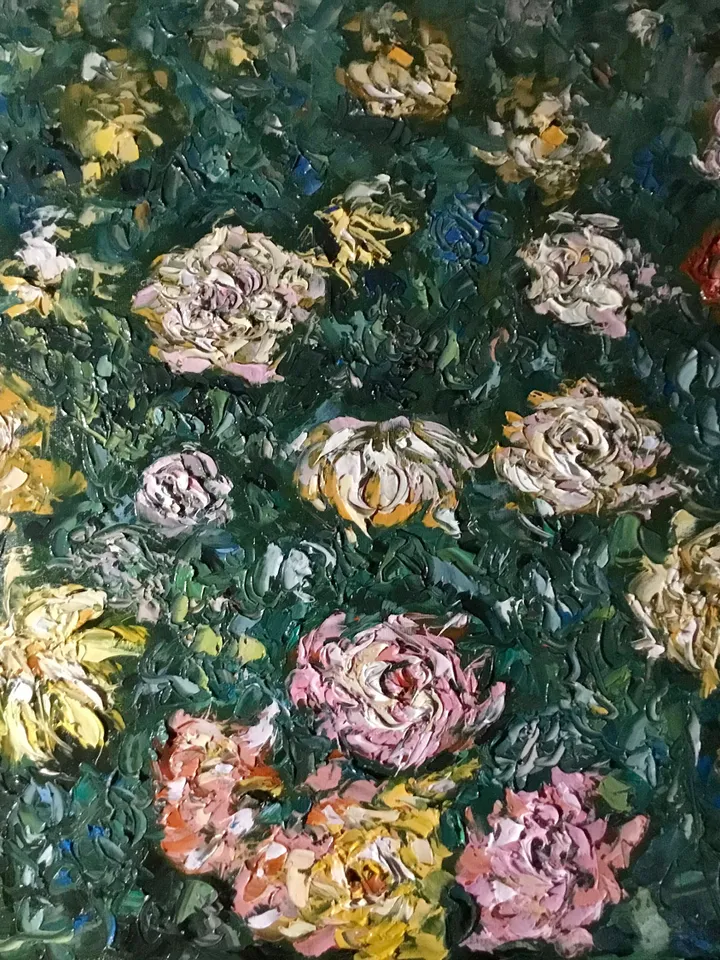 Large original oil painting,Monet inspired,bed of chrysanthemums wall art,impasto flowers painting.