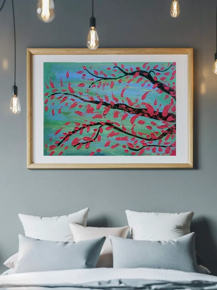 Sakura Painting Original Art Landscape Painting Cherry Tree Flowers Painting