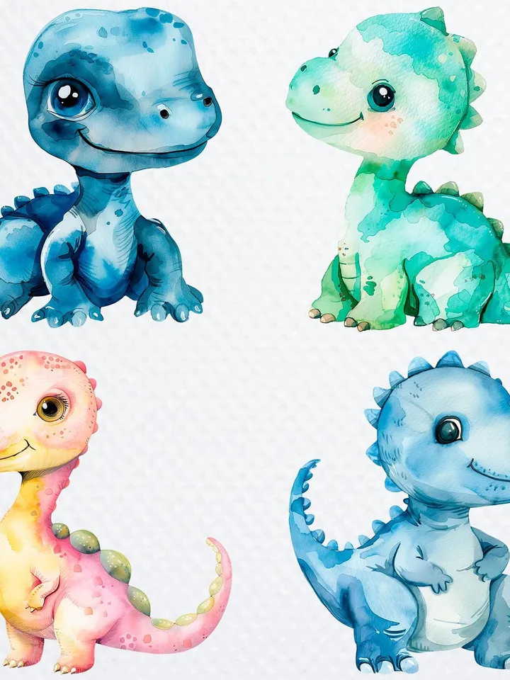 24 Cartoon Dinosaur PNG Bundle, Baby Dinosaur Watercolor clipart for sublimation, High Quality PNGs, Digital Paper craft, junk journals