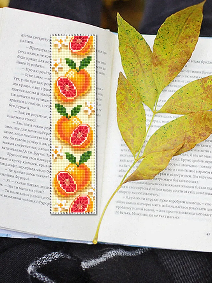Bookmark grapefruit cross stitch pattern download PDF Tropical fruit cross stitch chart, Digital bookmark pattern PDF, Book lover gift #B144