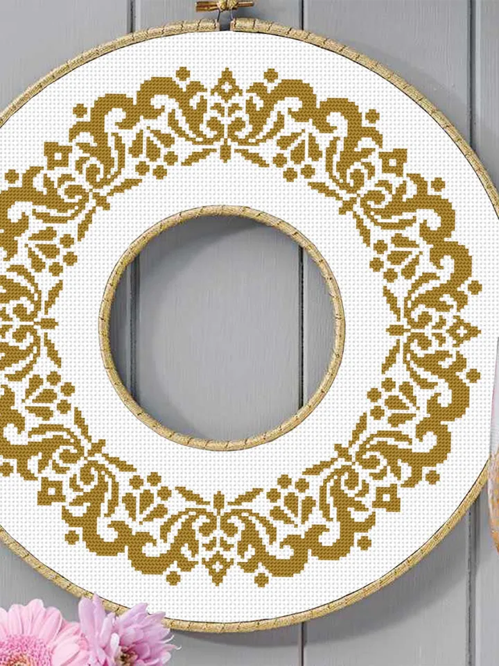 Monogram mandala cross stitch pattern PDF download Round frame cross stitch chart, Mandala wreath pattern digital PDF for beginner #Y11
