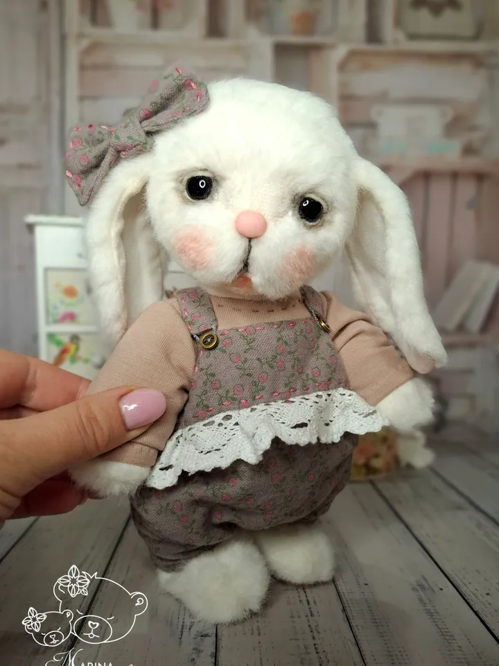 Plush bunny toy Cute bunny teddy in clothes New year gift idea