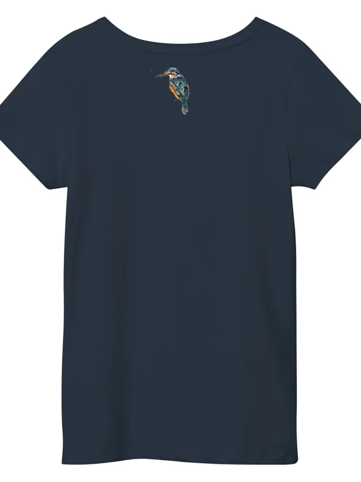 Kingfisher Women’s basic organic t-shirt made with my original watercolour painting,birds t shirts,unique handmade designer shirts for sale