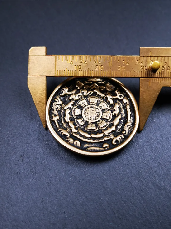 Gandhanra Vintage Tibetan Buddhist Calendar Badge,Melong Mirror, SIPAHO Amulet(srid pa ho),Jiugong Bagua,made of Copper,1.77"