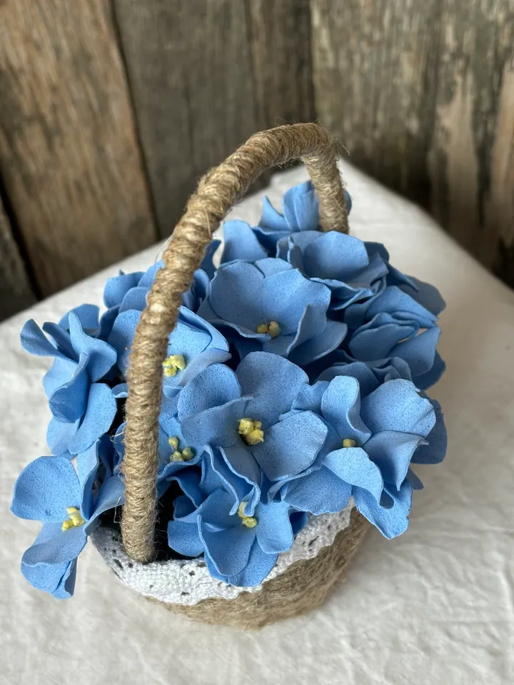 Handcrafted Blue Violet Floral Arrangement in Basket – Unique Gift for Her. Mother's day gifts Home decor indoor