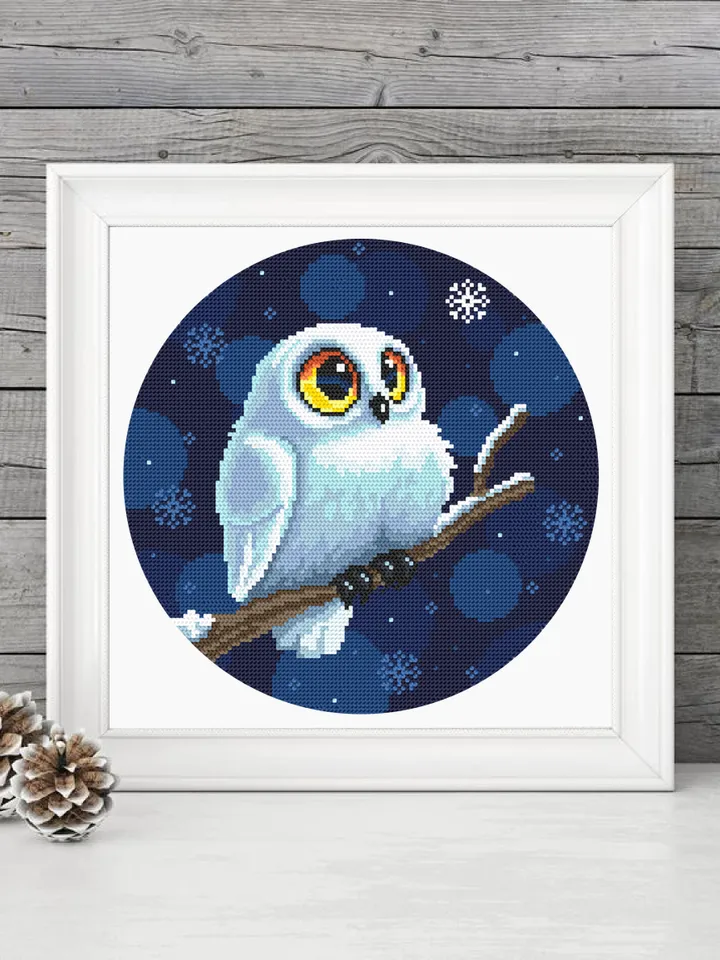 Christmas owl cross stitch pattern download PDF Cute snowy owl pattern, Easy xmas cross stitch, Holiday embroidery beginner, Home decor #N75