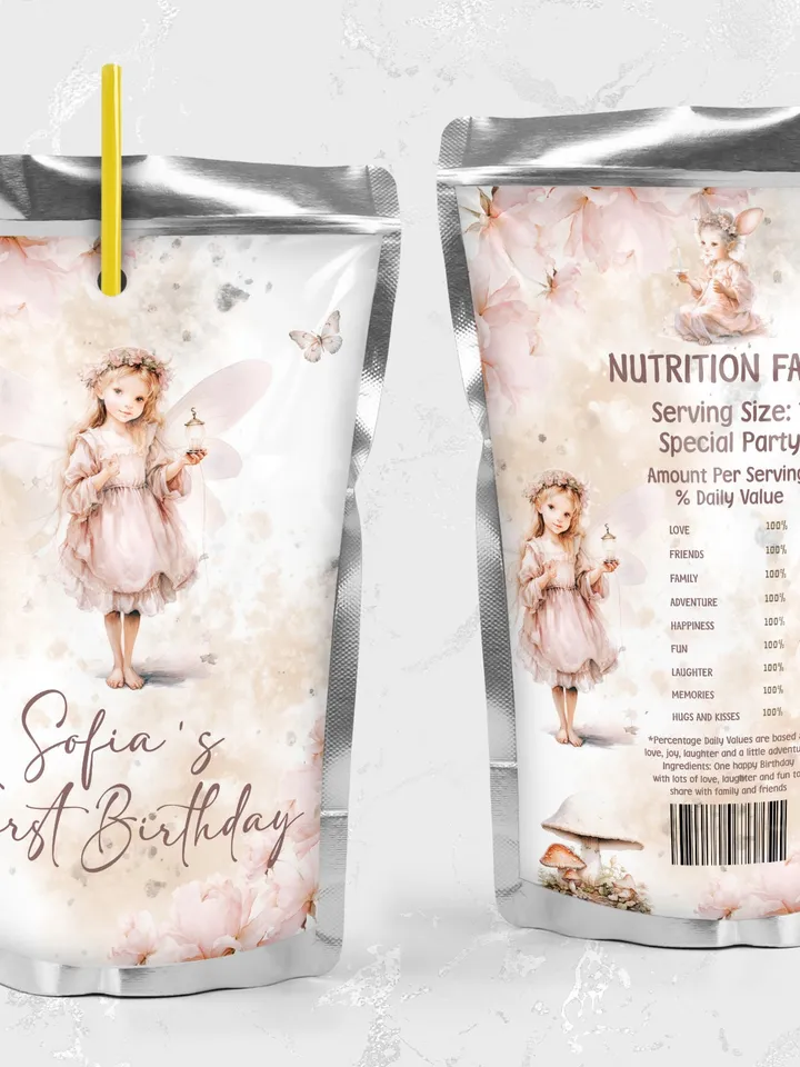 Editable Fairy Birthday juice label template Fairy Floral Birthday Magical Enchanted Fairy Birthday Pixie Fairy juice Party Magical fa12