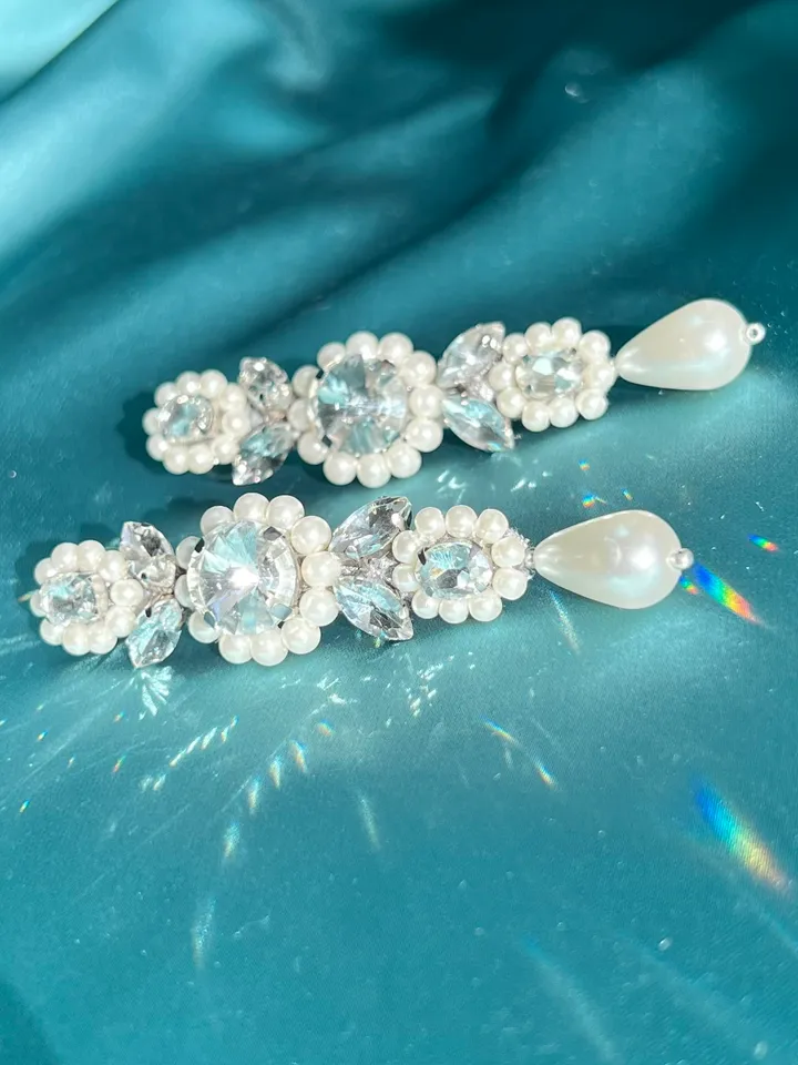 Bridal Pearl Crystal Cameo Earrings