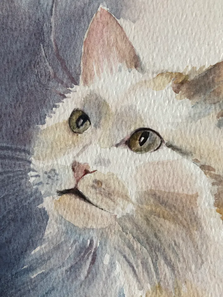 Cat portrait cute pet animal painting living room wall art original watercolour hand painted modern painting