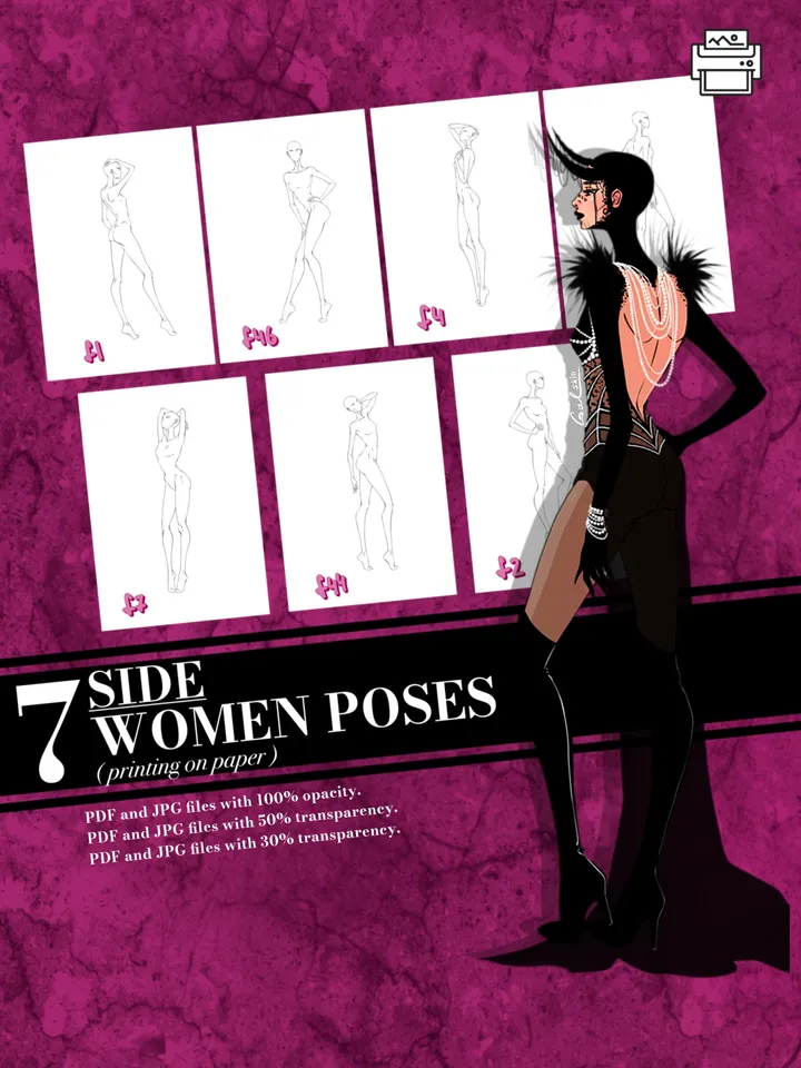 Templates, Body poses of female figure, set "Side"