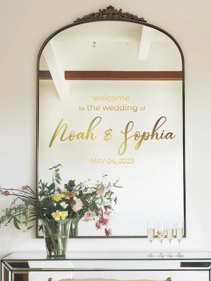 Welcome to our Wedding Sign Customizable Names Mirror Acrylic Decal Bride Groom Reception Ceremony mir5