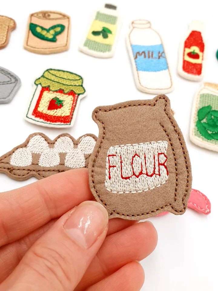 ITH Felt Groceries Embroidery Design Set, Play Food Milk Bread Jam Pattern, 4x4 Hoop Digital File