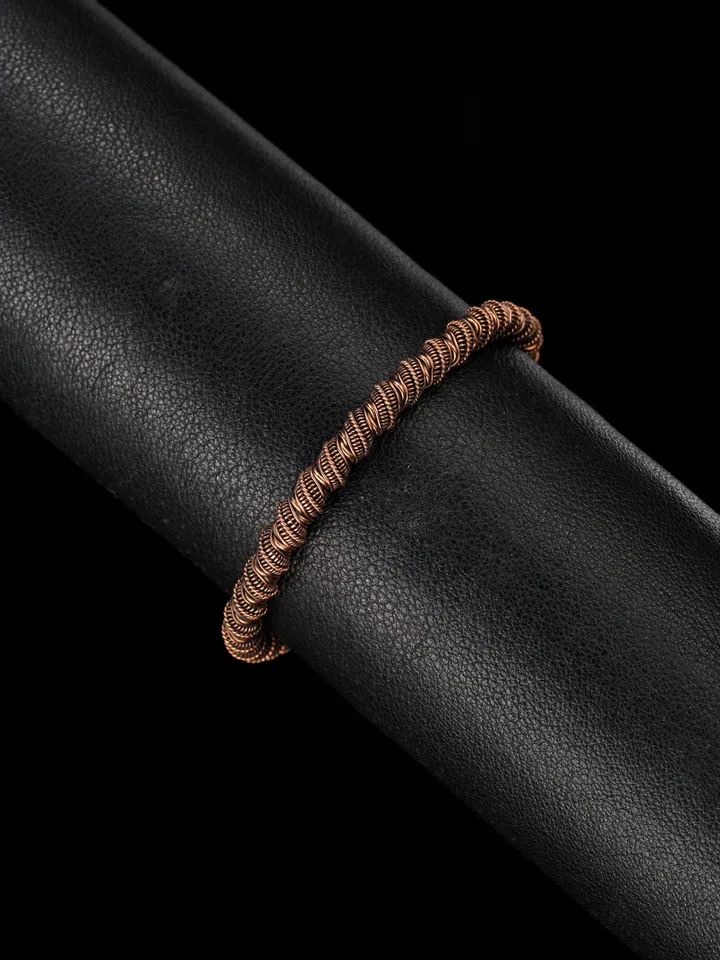 Narrow wire wrapped copper bracelet Unique metal bangle Handmade jewelry