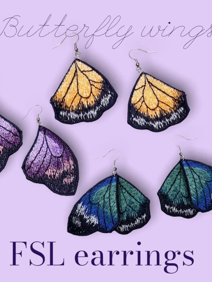 Free Standing Lace Butterfly Wings Earrings set machine embroidery design FSL pattern digital embroidery design jewerly embroidery motif