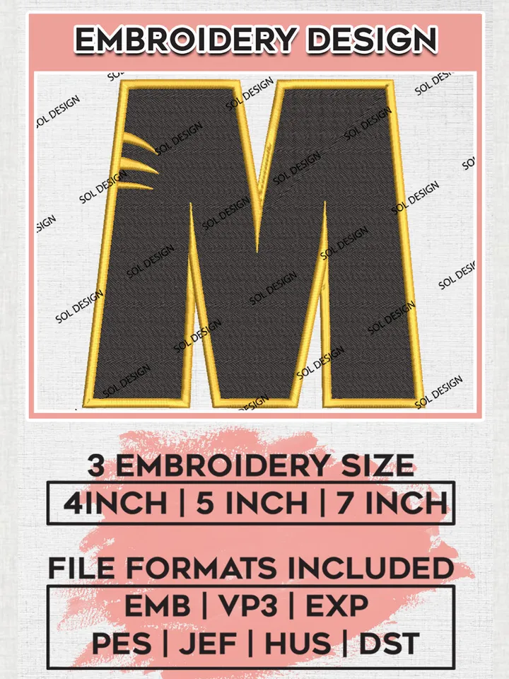 NCAA Milwaukee Panthers Football Team Letter Logo Embroidery Design Files, NCAA Milwaukee Panthers Jaguars Machine Embroidery, NCAA Teams, Game Day, 3 sizes, NCAA Machine embroidery designs, Digital Download