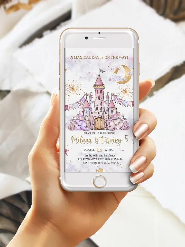 Unicorn Birthday Digital Invitation Unicorn Online Party Invitation Magical Day is on the Way Magical Birthday Girl Pink Rose Gold ; uc1