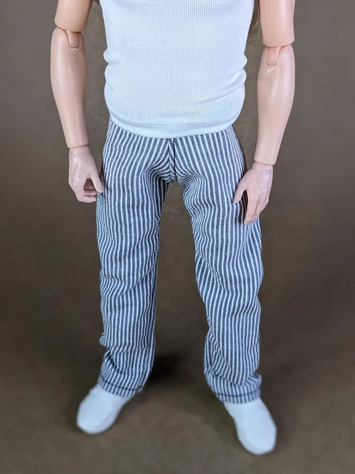 Gray & white striped pants for 12-inch fashion male dolls