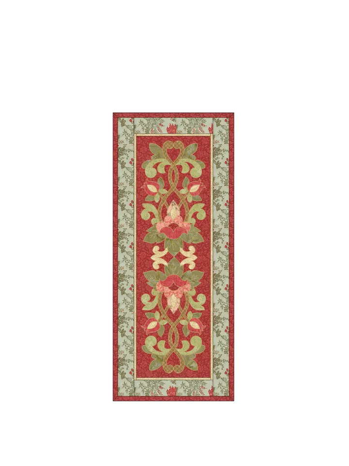 Applique pattern "Scarlet flower" for creating a quilted table runner or pillows.