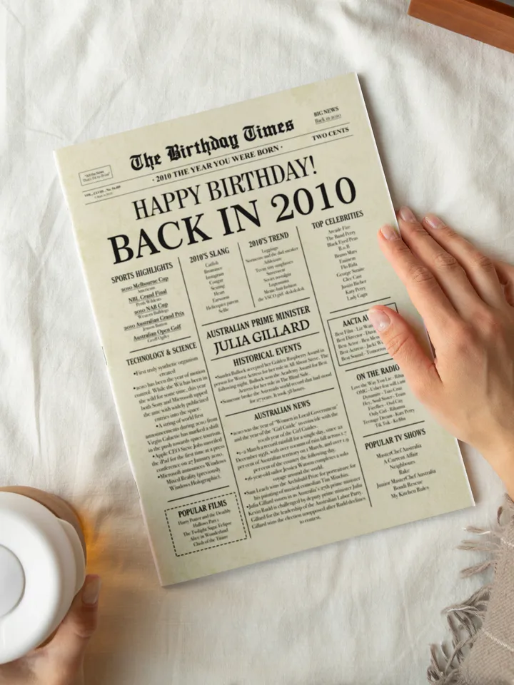 2010 AUSTRALIA, 15th birthday newspaper print Australian, 2010 birthday poster INSTANT DOWNLOAD, 15 years ago back in 2010 print for Aussie