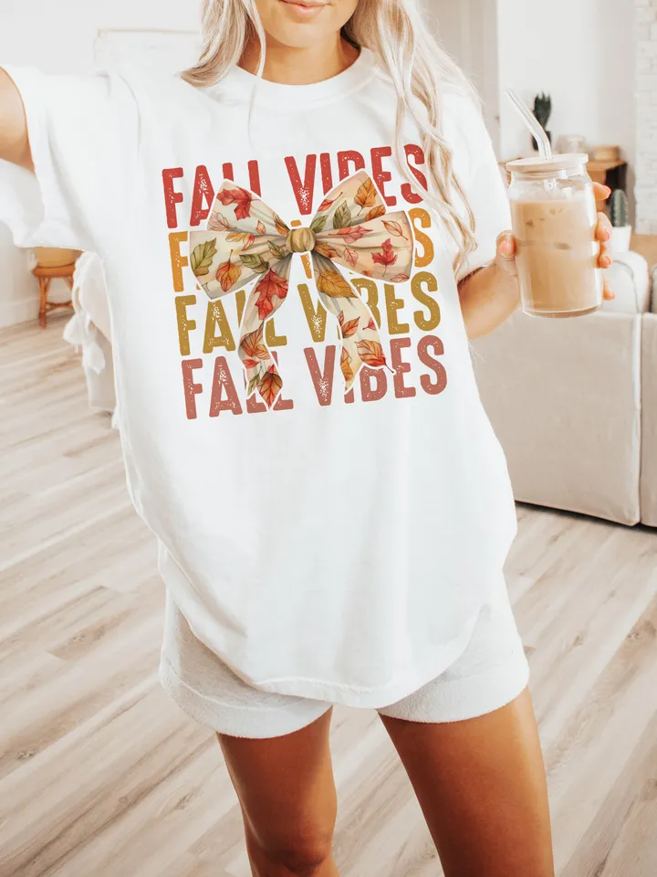 Fall Vibes Png, Retro Fall Coquette Bow Png, Fall T Shirt Png, Autumn Pumpkin Png, Autumn Sublimation png Design