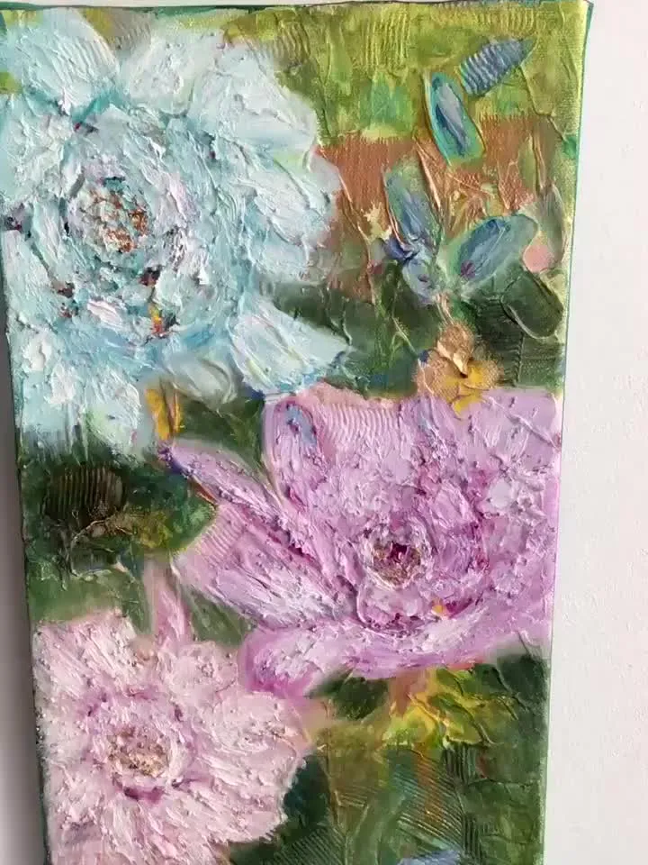 Flowers painting ,Abstract flowers on fantasy background,acrylic mix media painting.