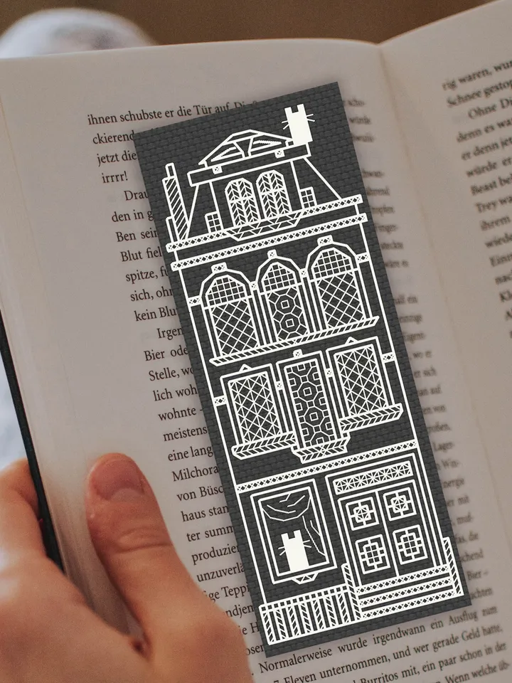 Blackwork bookmark embroidery pattern Cat House