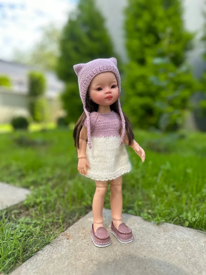 Paola Reina Doll 5 ITEMS Set: Exclusive Handmade Outfit - Dress, Sweater, Cardigan,, Shoes, Kitty-hat