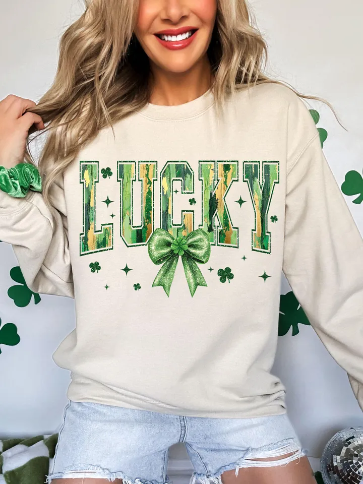 Glitter St Patrick's Day Coquette PNG, St Patty's Day Varsity png, Lucky Shamrock PNG, Coquette Bow Png, Irish Png, Brushstroke