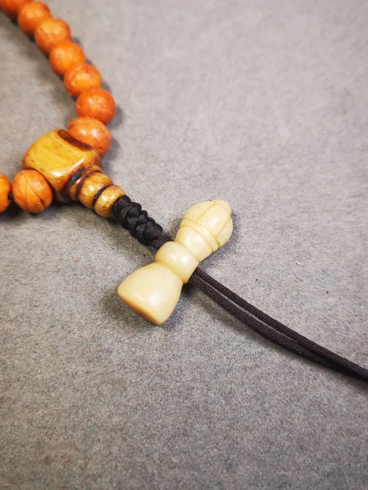 Gandhanra Handmade Tibetan Pendant Bead,Bone Carved Spacer Bead for Mala,Vajra Bell Amulet Pendant