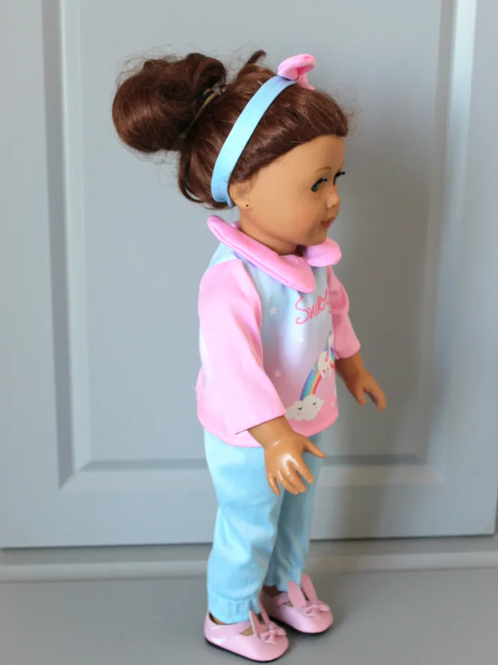 Handmade American Girl Doll Outfit for sleeping – rainbow pajamas for 18 inch doll – gift from grandmother
