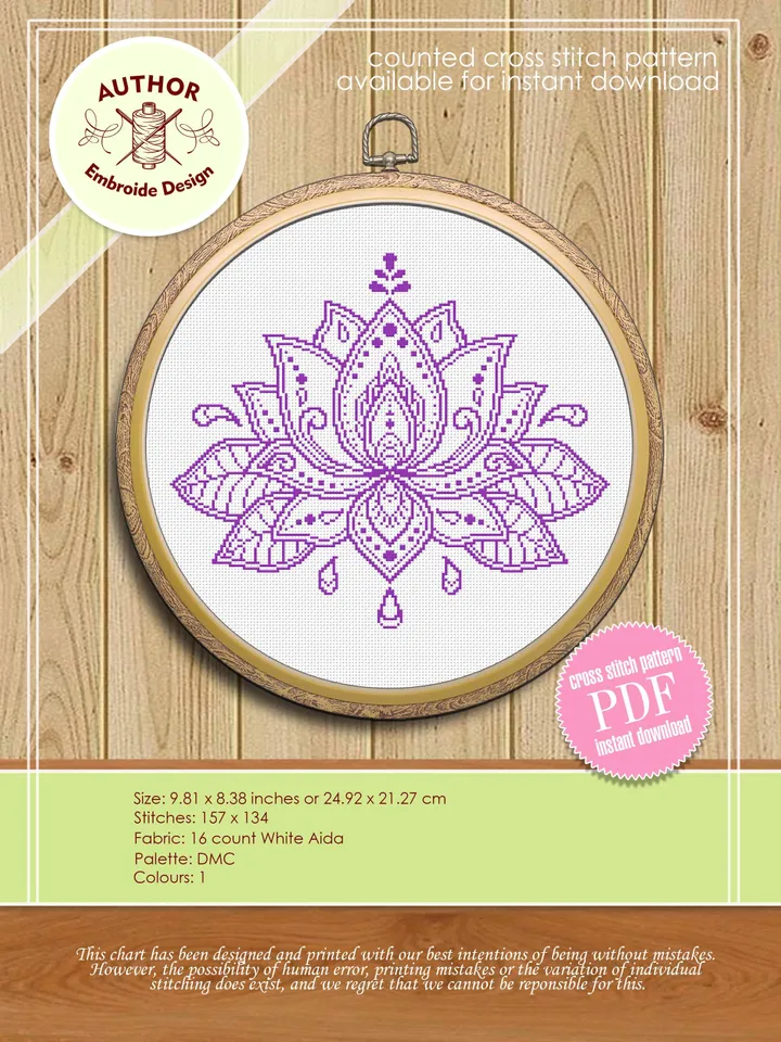Lotus mandala set cross stitch pattern download PDF Flower mandala cross stitch chart, Mandala pattern digital PDF, DIY Home decor #S6