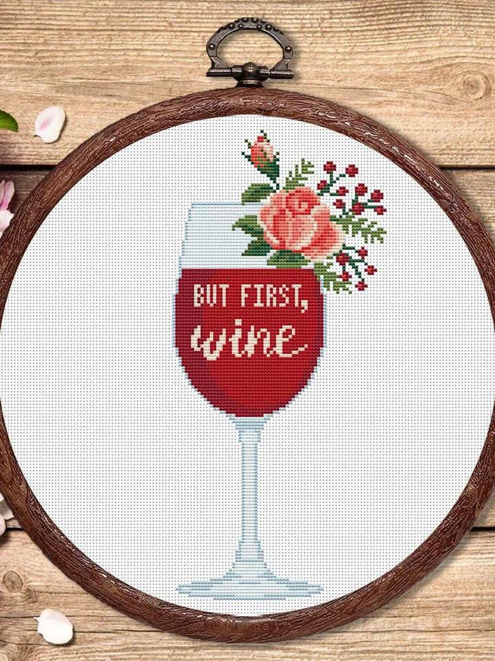 Set of 2 But First Wine Cross Stitch Pattern, Kitchen Cross Stitch, Embroidery Wine, But First Wine Pattern, Modern Cross Stitch #kt005