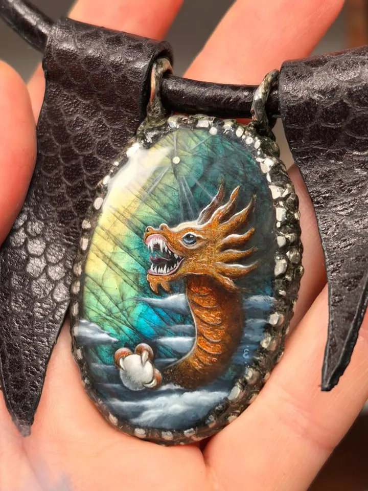 Gold dragon necklace Laquer miniature labradorite necklace Gift Wrapping