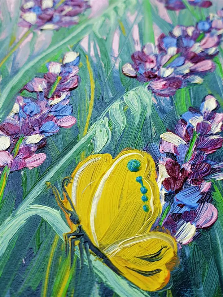 Bluebonnet Painting Butterfly Original Art Floral Wall Art Small Oil Painting