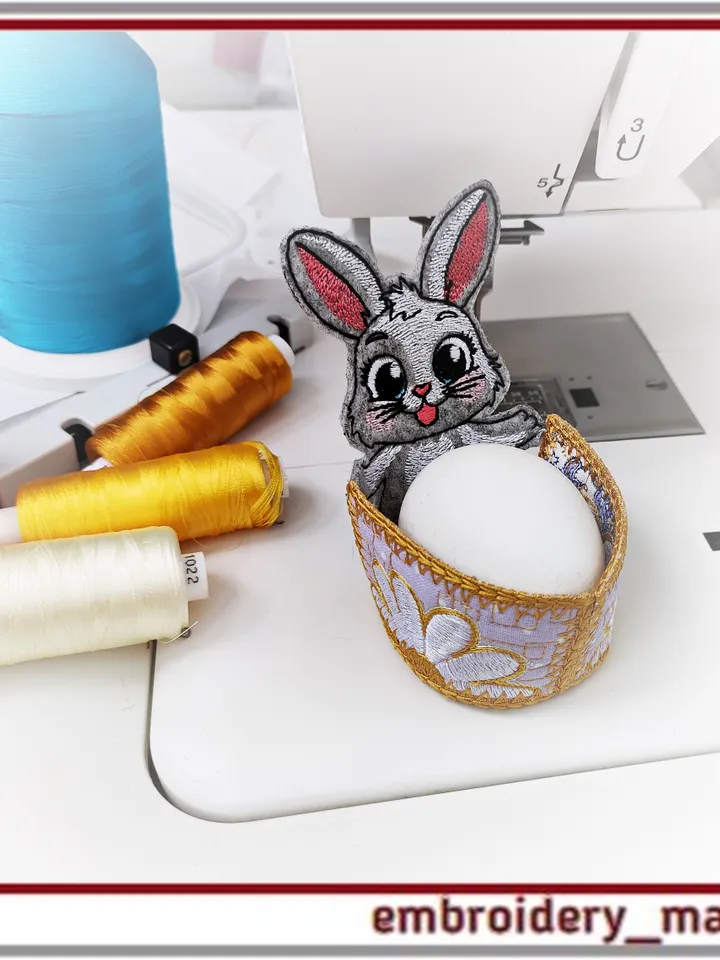 In the hoop embroidery design Easter egg basket Bunny