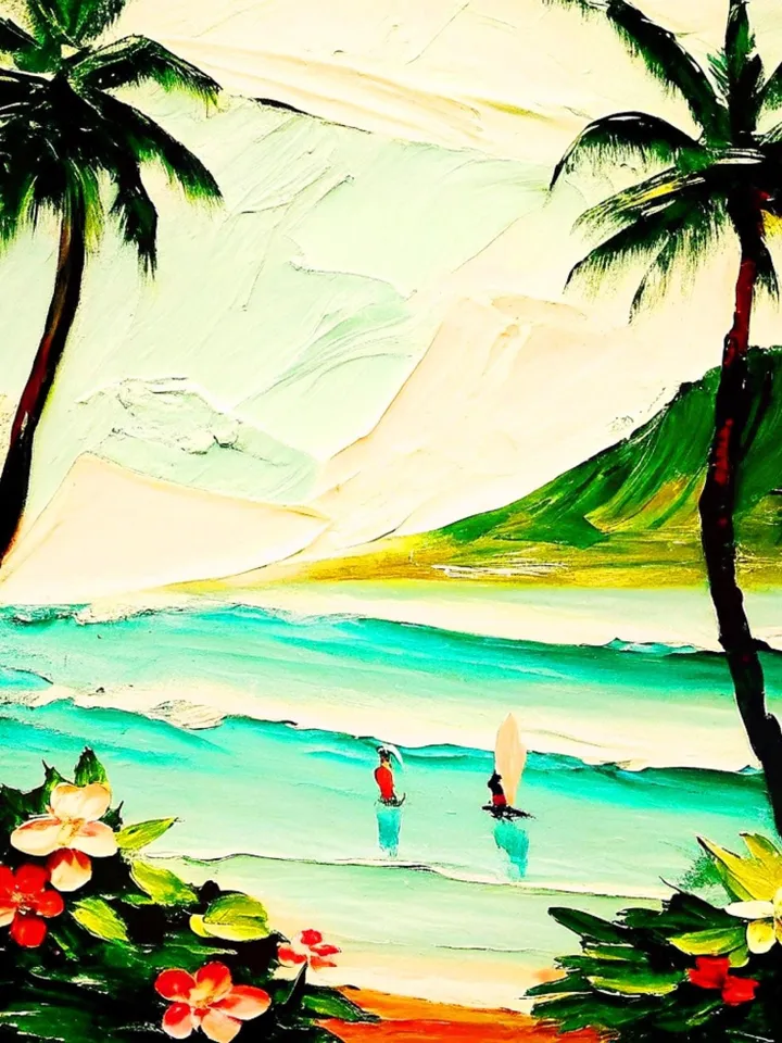 Surfing Painting Hawaii Art Palm Trees Original Art Seascape Impasto ...
