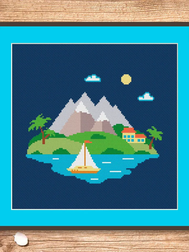 Mountain Landscape Cross Stitch Pattern, Island Cross Stitch, Embroidery Travel, Travel Cross Stitch Pattern, Modern Cross Stitch #trl007