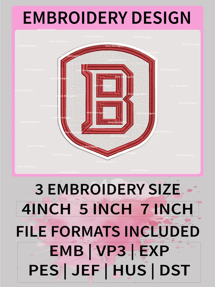 NCAA Bradley Braves Embroidery File, 3 Sizes, 6 Formats, NCAA Machine Embroidery Design, NCAA Logo, NCAA Teams