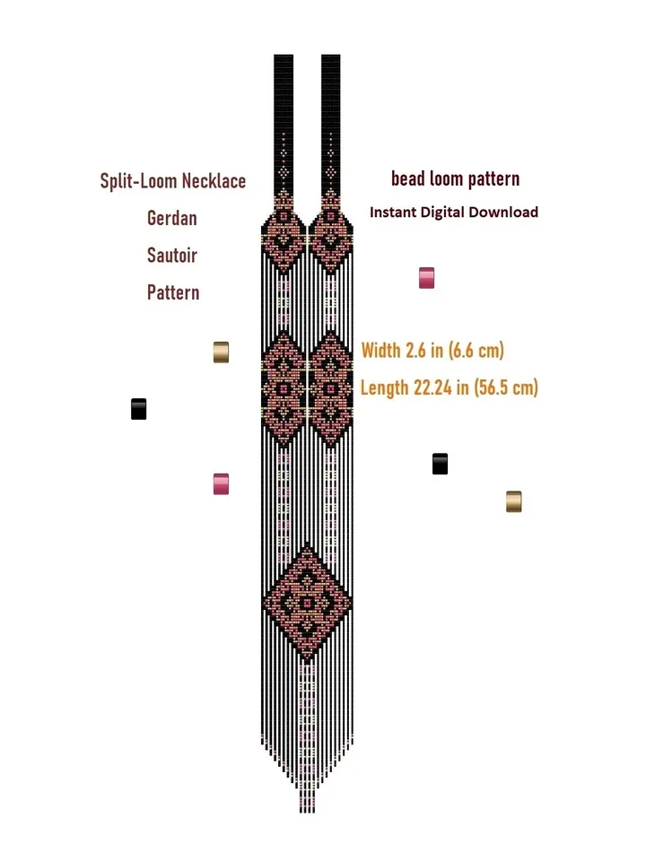 Bead loom pattern, scheme for a Gerdan-Split-Loom Necklace, Beaded Sautoir, Beading Loom only Pattern, Instant Download, PDF