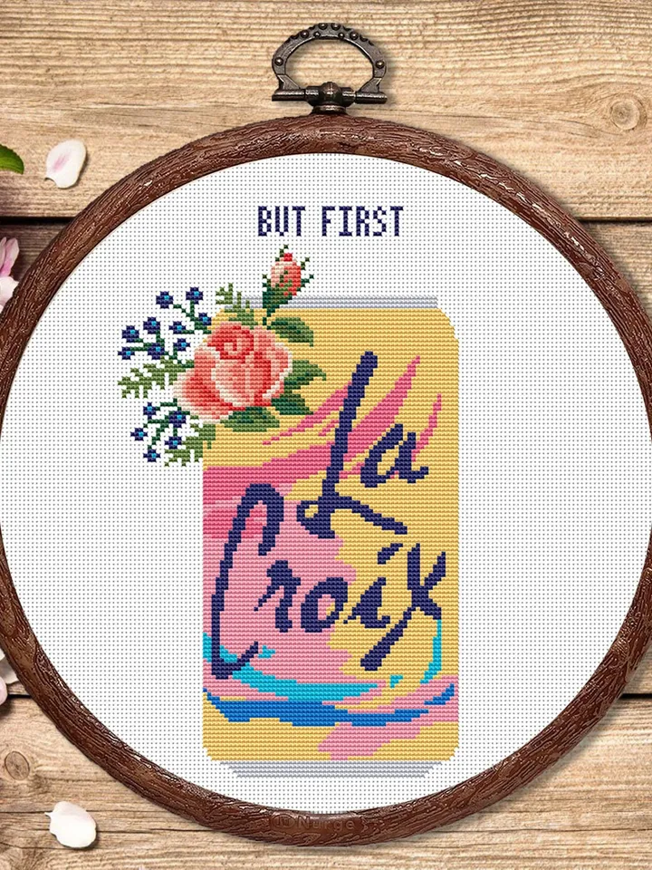 But First La Croix Cross Stitch Pattern, Kitchen Cross Stitch, Embroidery Drink, Drink Cross Stitch Pattern, Modern Cross Stitch #kt014