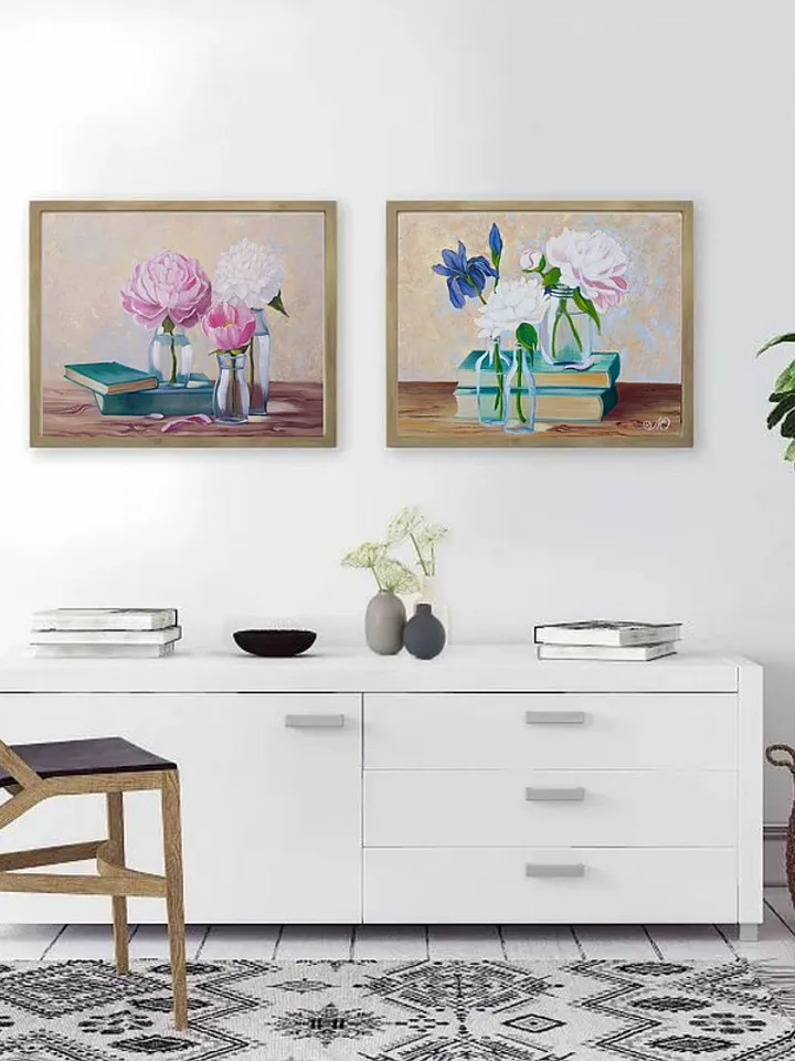 Peony Painting Books Original Art Flowers in Vase Still Life Art Oil Painting