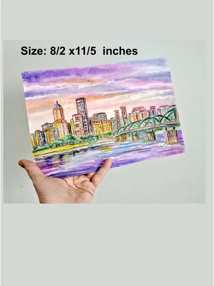 City Skyline Portland Oregon Painting Art