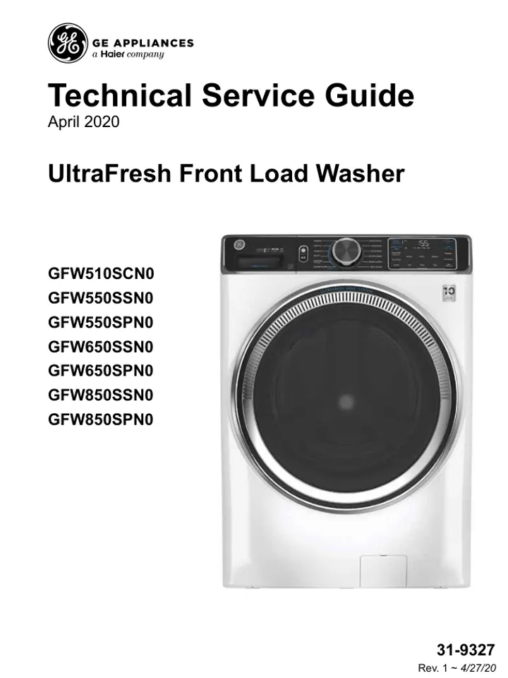 GE UltraFresh Front Load Washer Technical Service Guide Service manual ...