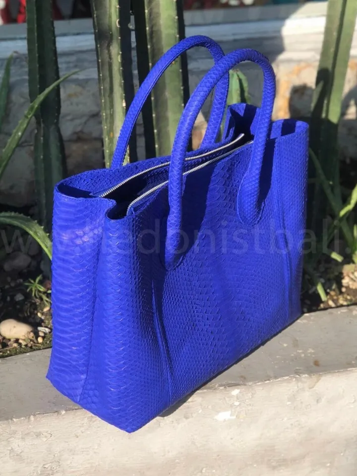 Genuine python skin big classy royal blue ultramarine bag / elegant women purse / designer leather bag / exotic leather
