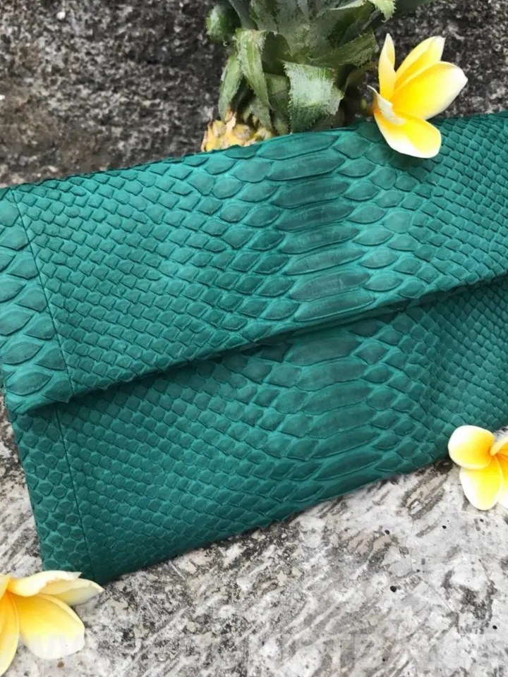 Genuine Python Skin Dark Green Envelope Clutch | Classy Elegant Leather Bag | Exotic skin Bag | Green Women Purse | Snake print flat bag